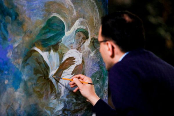 نقاشی حسن روحالامین با موضوع میلاد حضرت زهرا(س) رونمایی شد